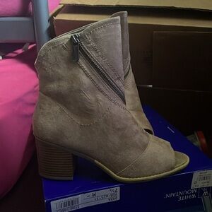 Brown Peep-Toe Heeled Boots